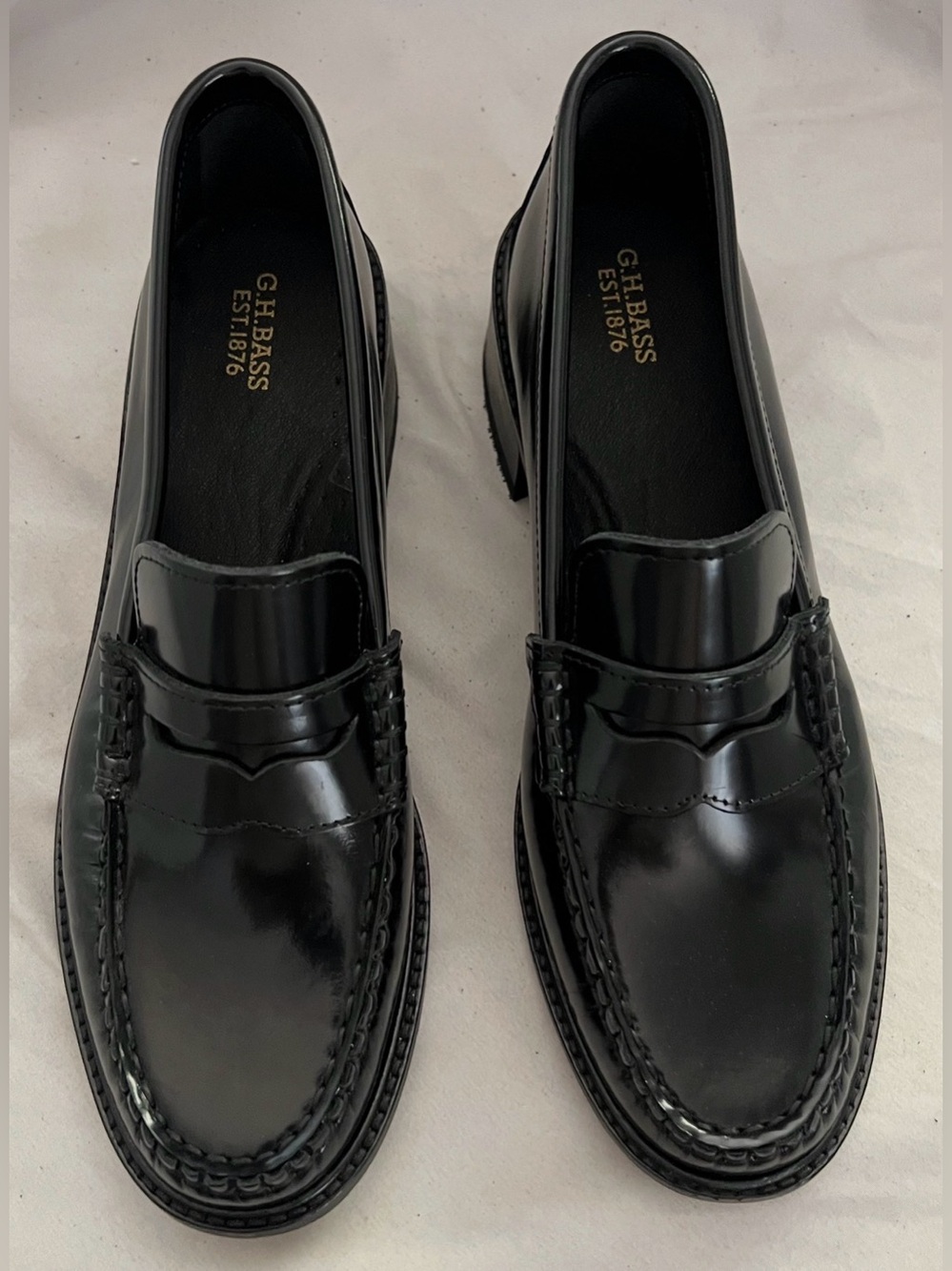G.H. Bass WHITNEY BLACK LEATHER LOAFER BLOCK HEEL SHOE 9 $200 NEW - Picture 2 of 12